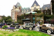 Jerry Kaufman, Model A's at the Empress, Victoria, BC, Photography of Victoria British Columbia old hotel and model A cars