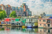 Jerry Kaufman, whimsical waterfront, Victoria, BC, Photography of Canada colorful house boats